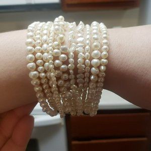 Multi-strand pearl  bracelet  ten-strand bracelet L7 1/4",  with sterling clasp
